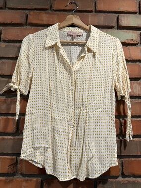 Philosophy Cream Button-Down Blouse with Mustard Dot Print